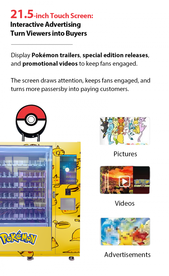 Pokémon Vending Machine with Customized Graphics Nayax Card Reader Spanish UI for European Market