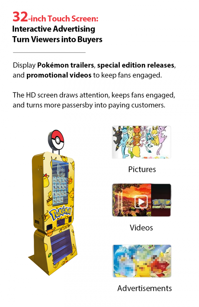 Pokémon Automated Retail Vending Machine with Touch Screen for Pokémon TCG Cards Pikachu