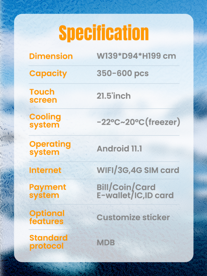Frozen Treats Ice Cream Vending Machine -22℃ Keep Ice Cream Fresh Popsicle Vending Machine